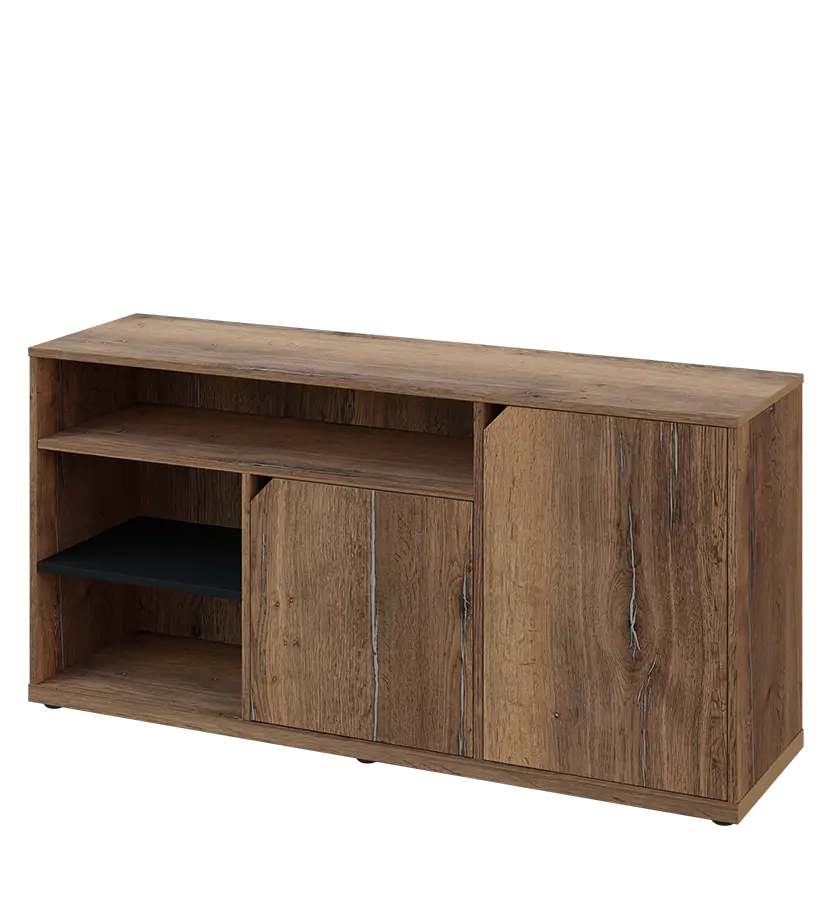 KU2-15DN3 P skříňka nízká 2-dveřová, nika, 740x1522x400, provedení pravé, korpus a dvířka dub halifax cínový/police černá